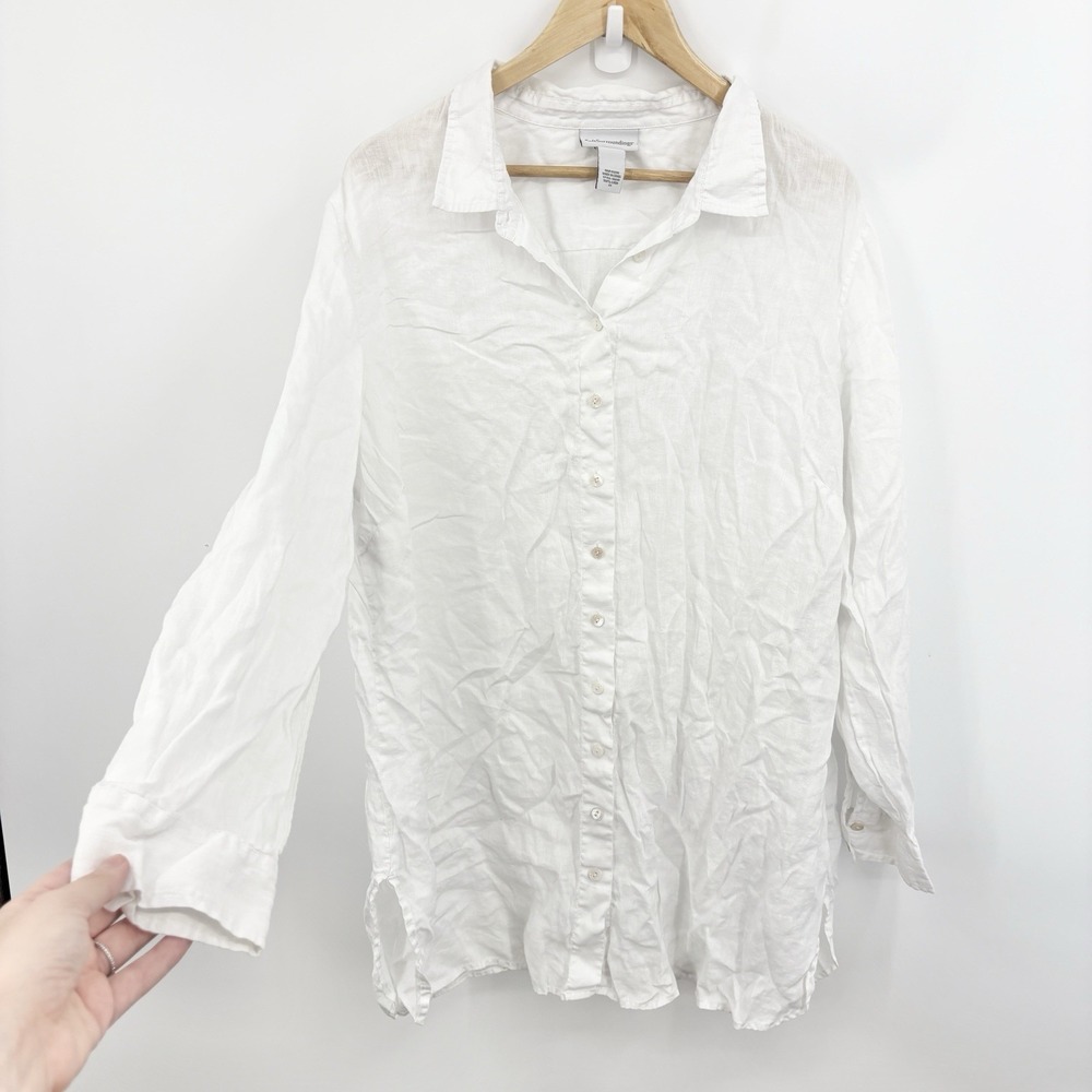 Soft Surroundings Button Down Linen Tunic Top 2X Plus Coastal Minimalist Beach